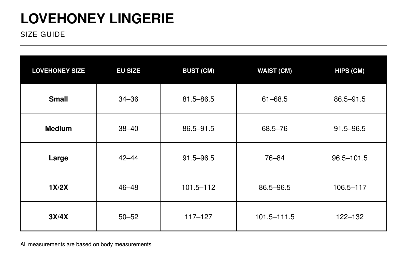 lovehoney size guide en