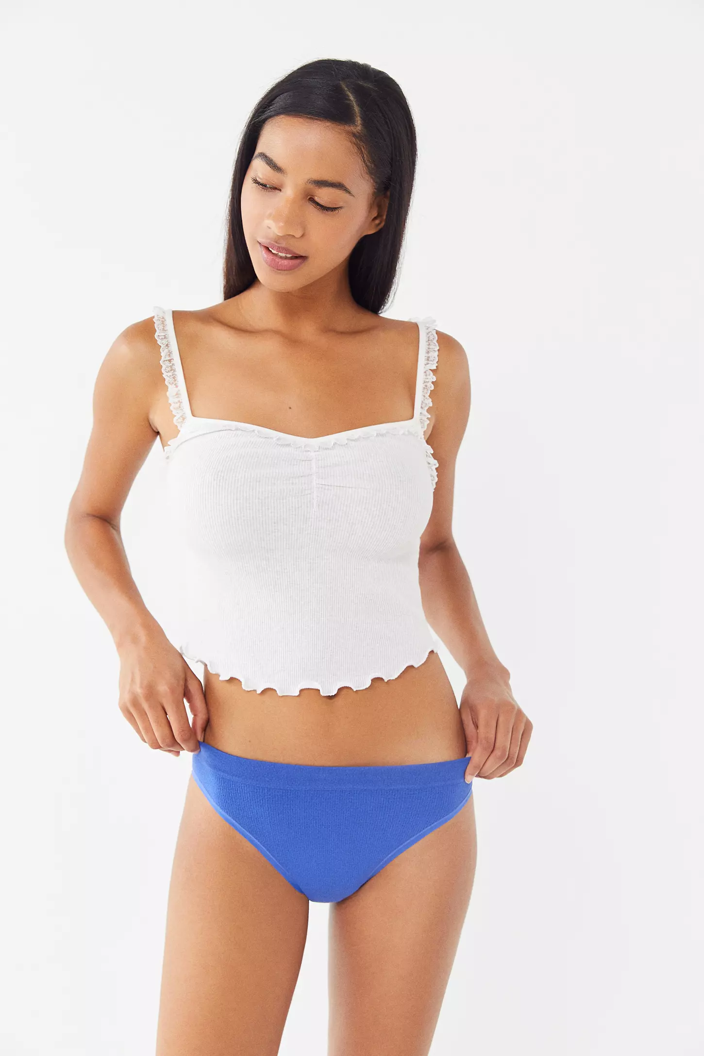 out from under markie seamless ribbed bikini briefs blue front view Out From Under Markie seamless ribbed bikini briefs in blue, front view