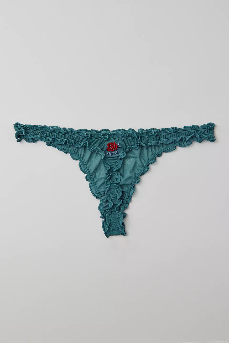 out from under sweet nothings rose embroidered thong green back view Out From Under Sweet Nothings rose embroidered thong in green, back view