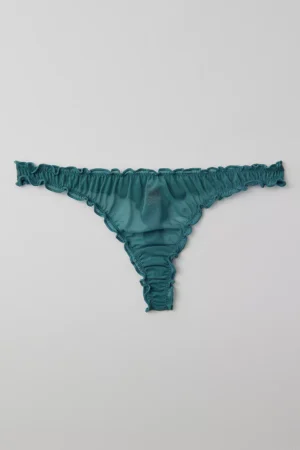 Out From Under Sweet Nothings rose embroidered thong in green, front view