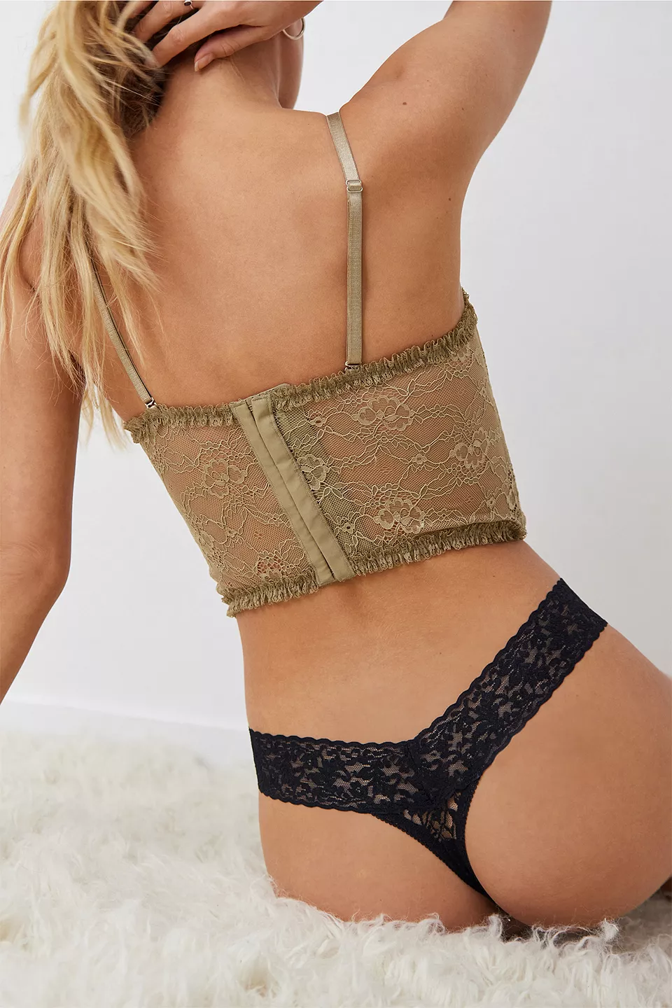 out from under zoe lace thong black back view Out From Under Zoe lace thong in black, back view